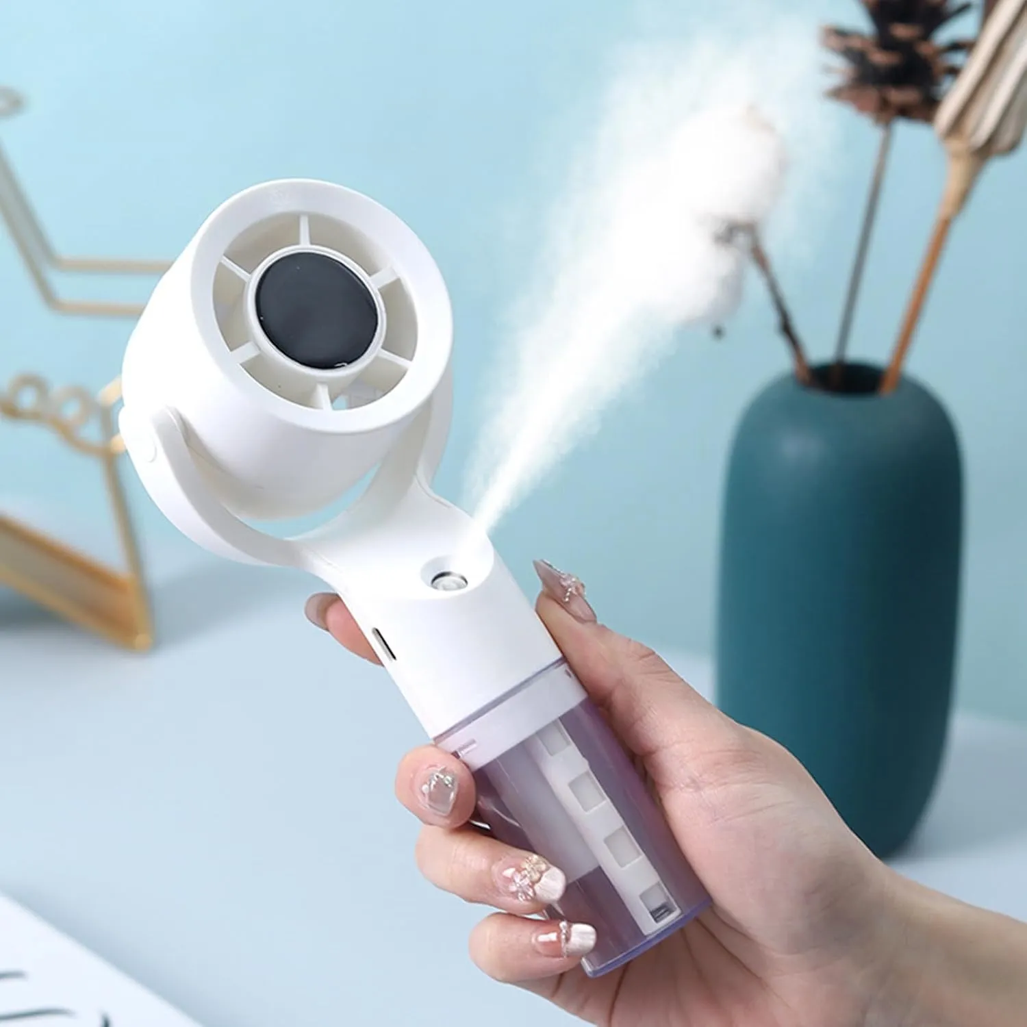 Преносим акумулаторен вентилатор с охлаждаща водна мъгла, USB Type-C и вграден воден резервоар фото 7