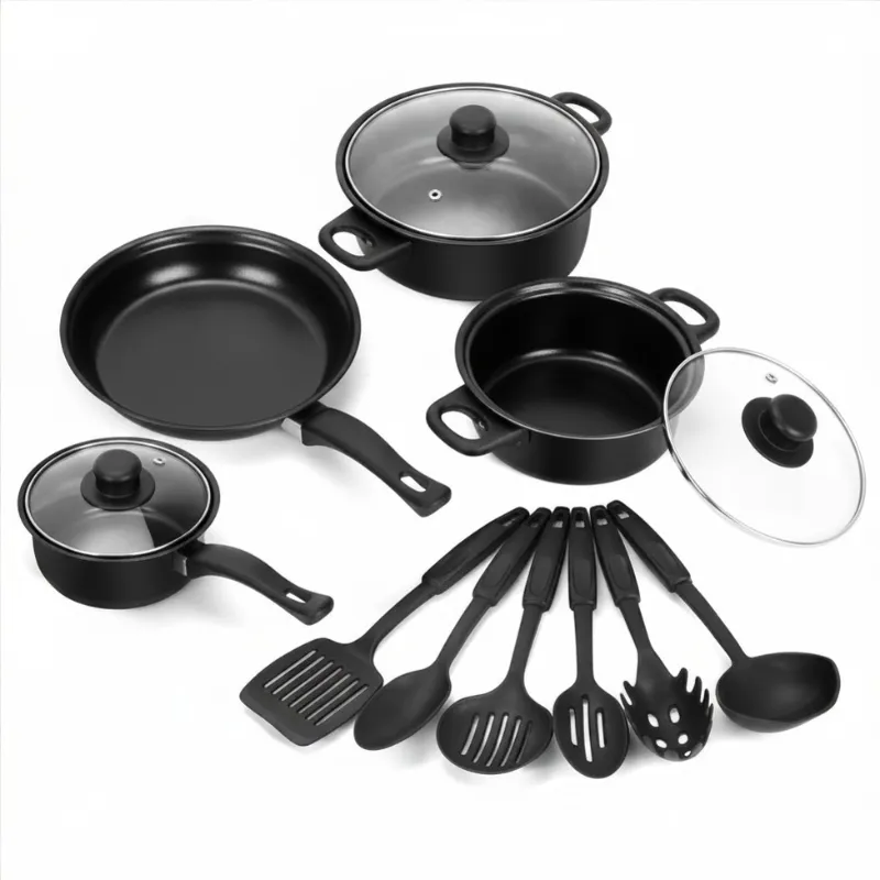 Комплект съдове за готвене 13 части, Cookware Set, с незалепващо покритие, тенджери с капаци, тиган и кухненски прибори фото 6