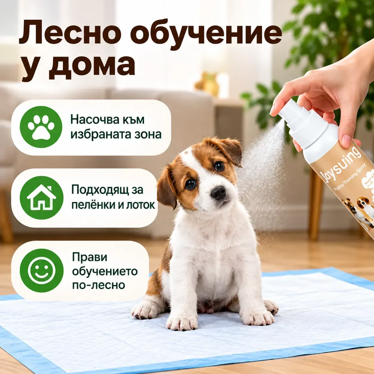 Обучаващ спрей за кучешка тоалетна, Jaysuing Pet Defecation Inducer, 30 мл, за пелена, тава и избрана зона фото 2