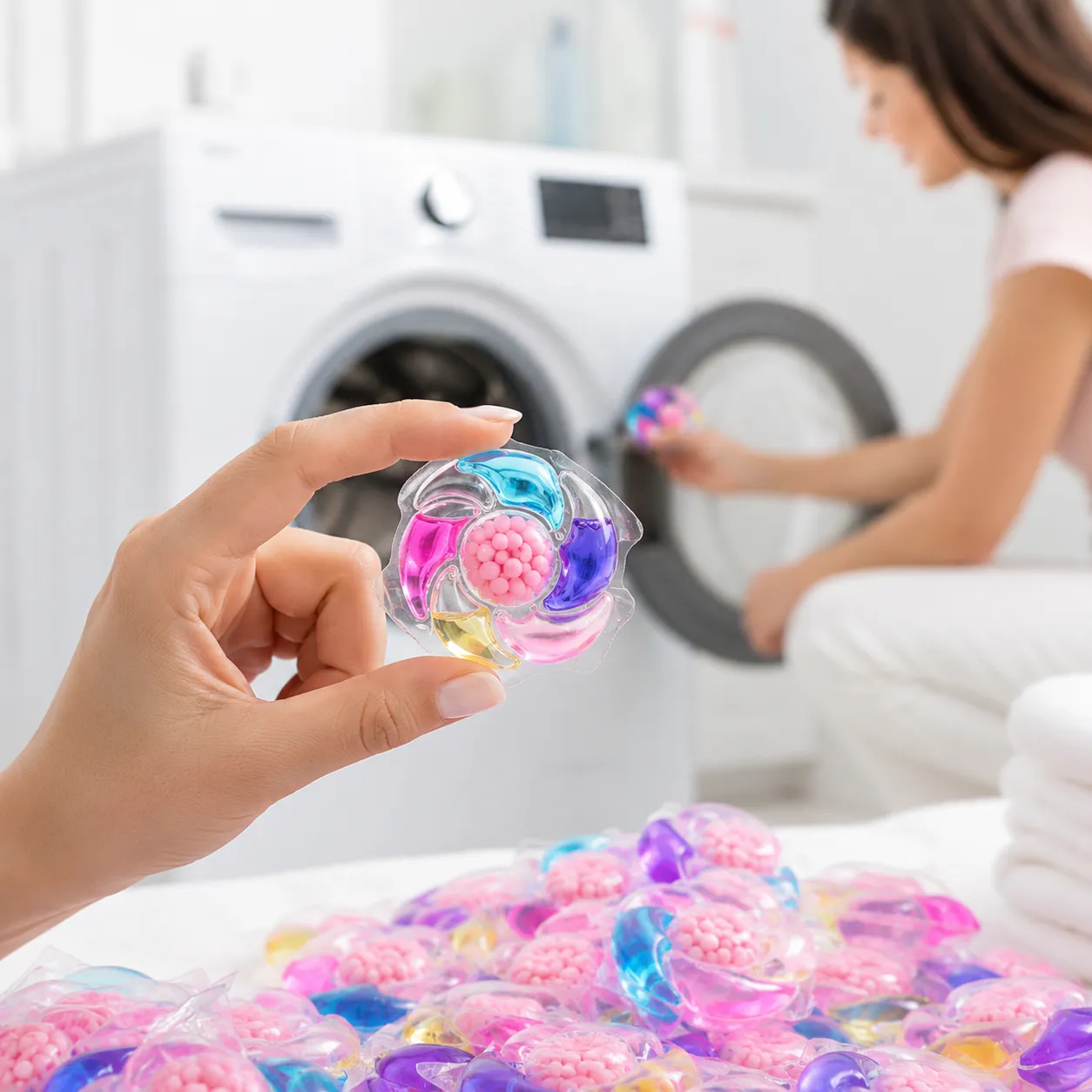 Капсули за пране 6 в 1, Laundry Beads, 30 броя, водоразтворими, с почистващи и ароматизиращи гранули фото 7