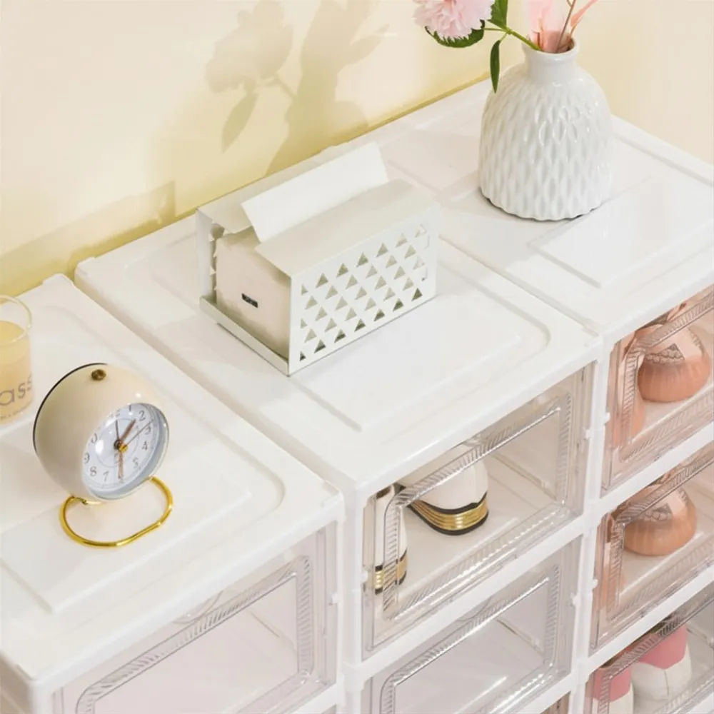 Сгъваем шкаф органайзер за обувки, 6 нива, прозрачни вратички, бяла пластмаса, без монтаж фото 5