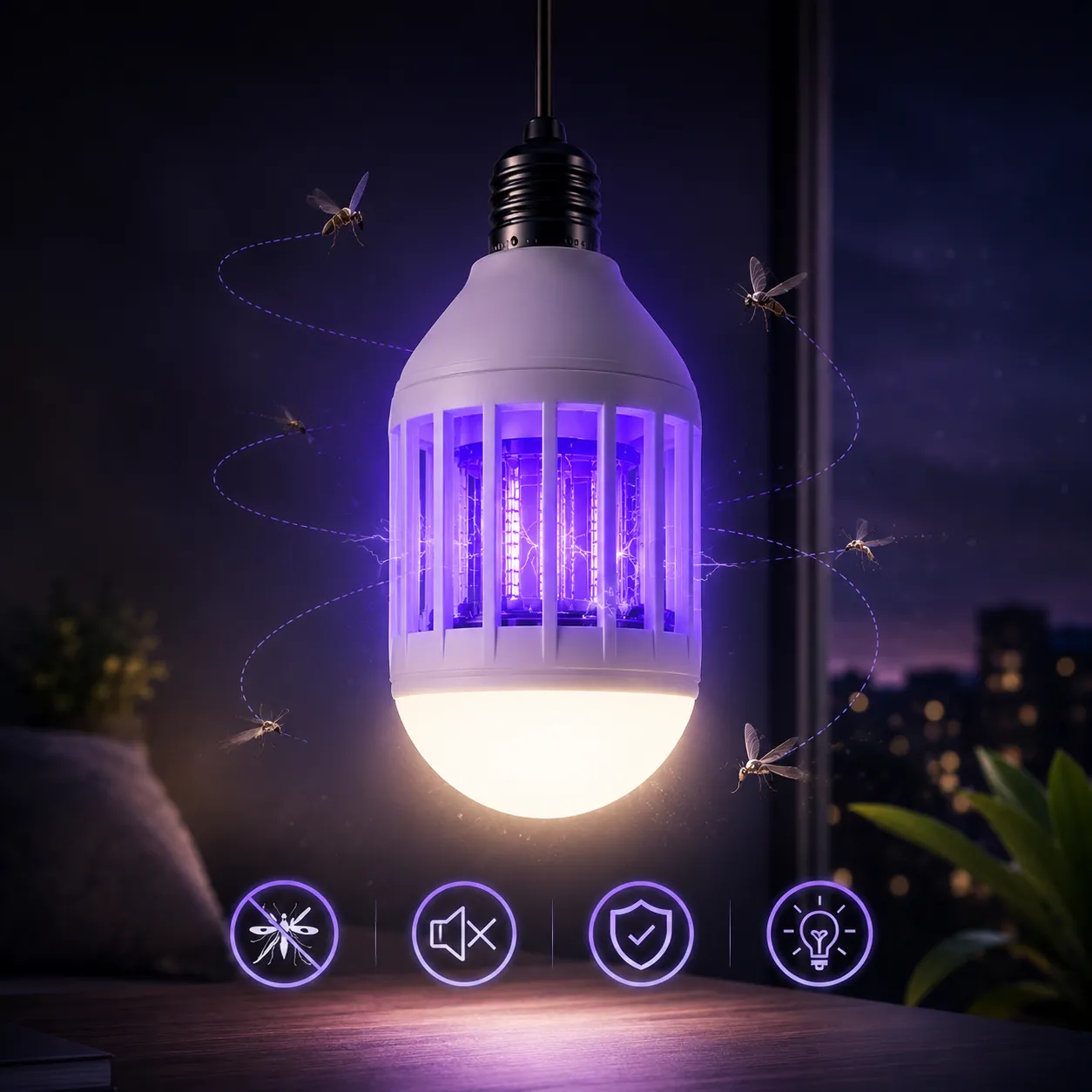 LED лампа против комари, ZAPP LIGHT, 9W осветление и капан за летящи насекоми, фасунга E27