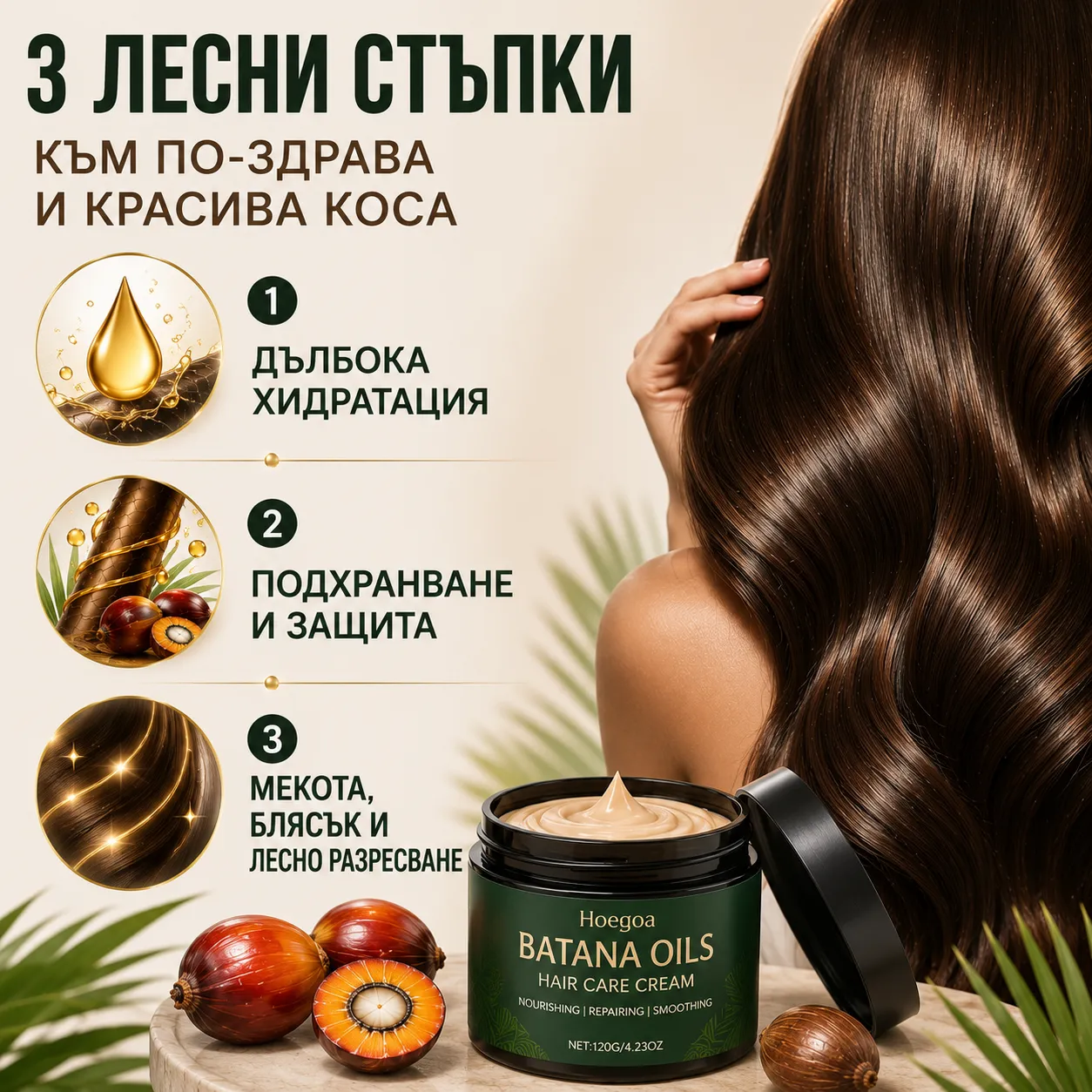 Крем за коса с масло от батана, Hoegoa Batana Oils, 120 г, за суха и увредена коса, подхранващ крем фото 6